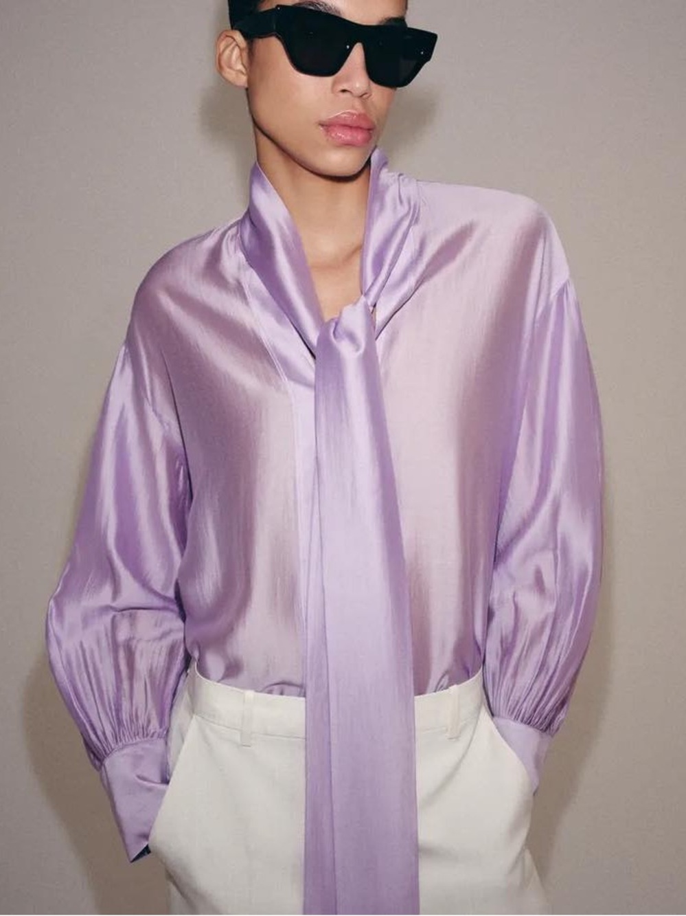 ZARA SATIN EFFECT SHIRT WITH TIESZW COLLECTION Size S NWT